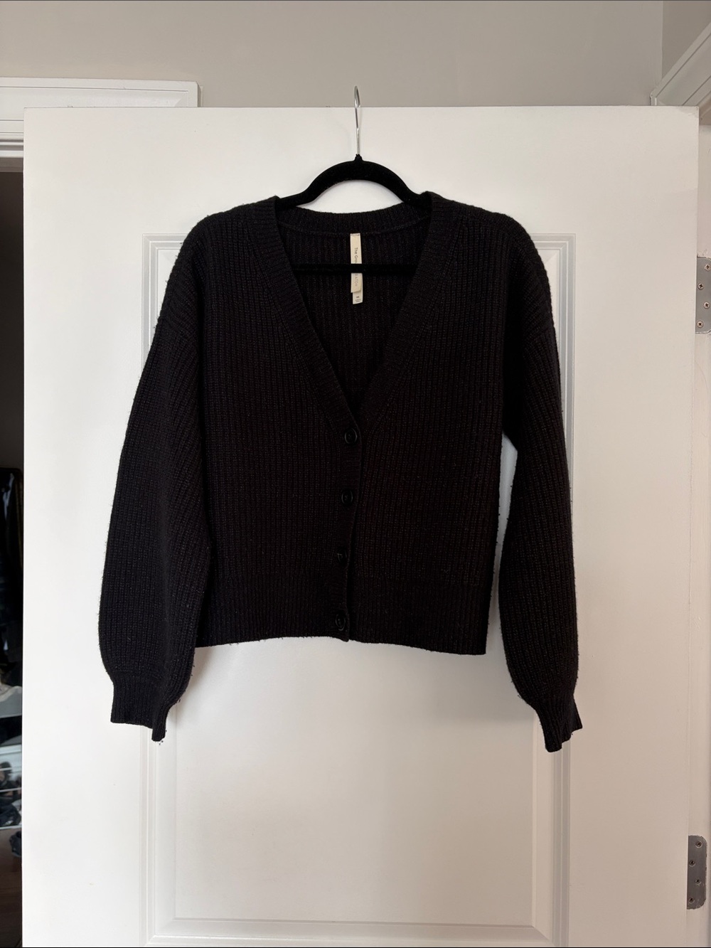 Babaton Black V-Neck Button-Front Knit Cardigan